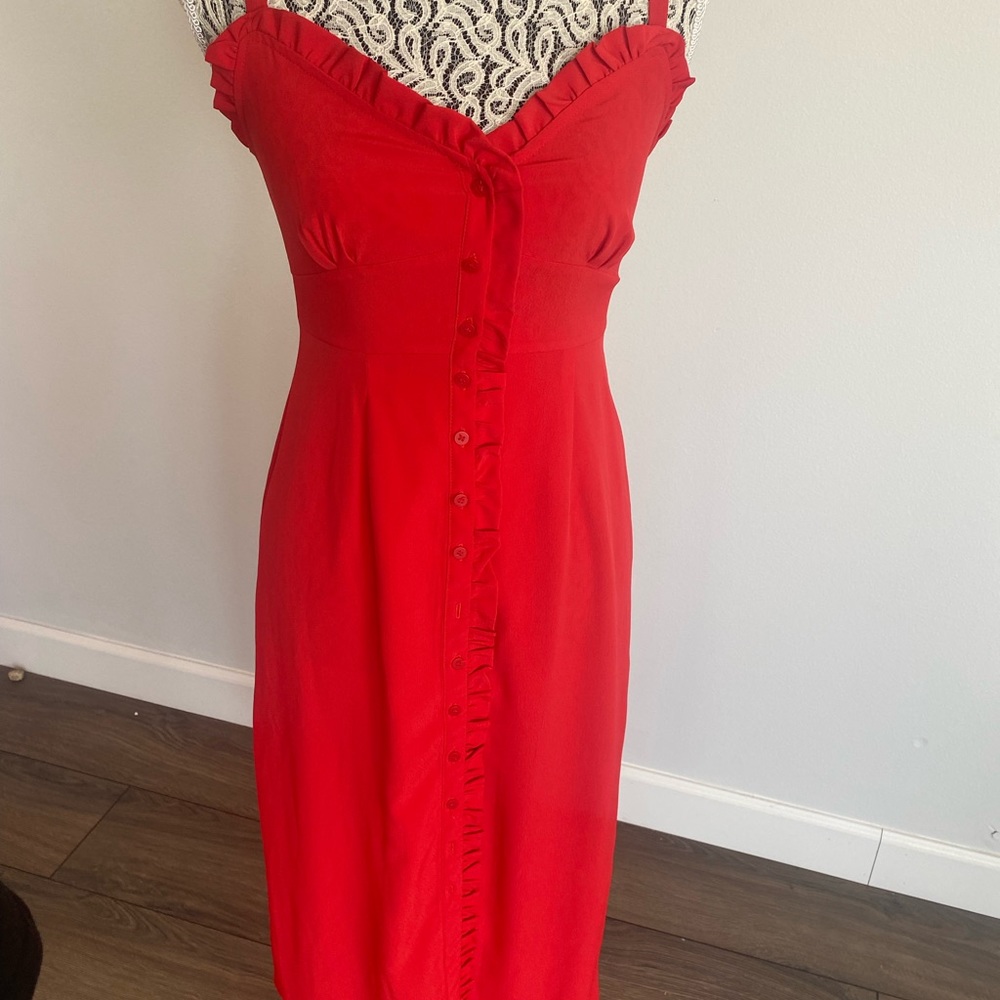 Sweetheart midi summer dress with frilled detailing